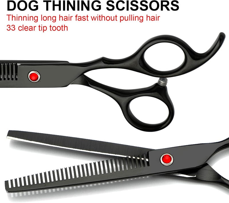 FAIGEO Professional Dog Grooming Scissors Set Stainless Steel Dog Grooming Kit - Thinning, Curved Scissors and Comb for Cat Pet (Black 5 in1) - Image 4